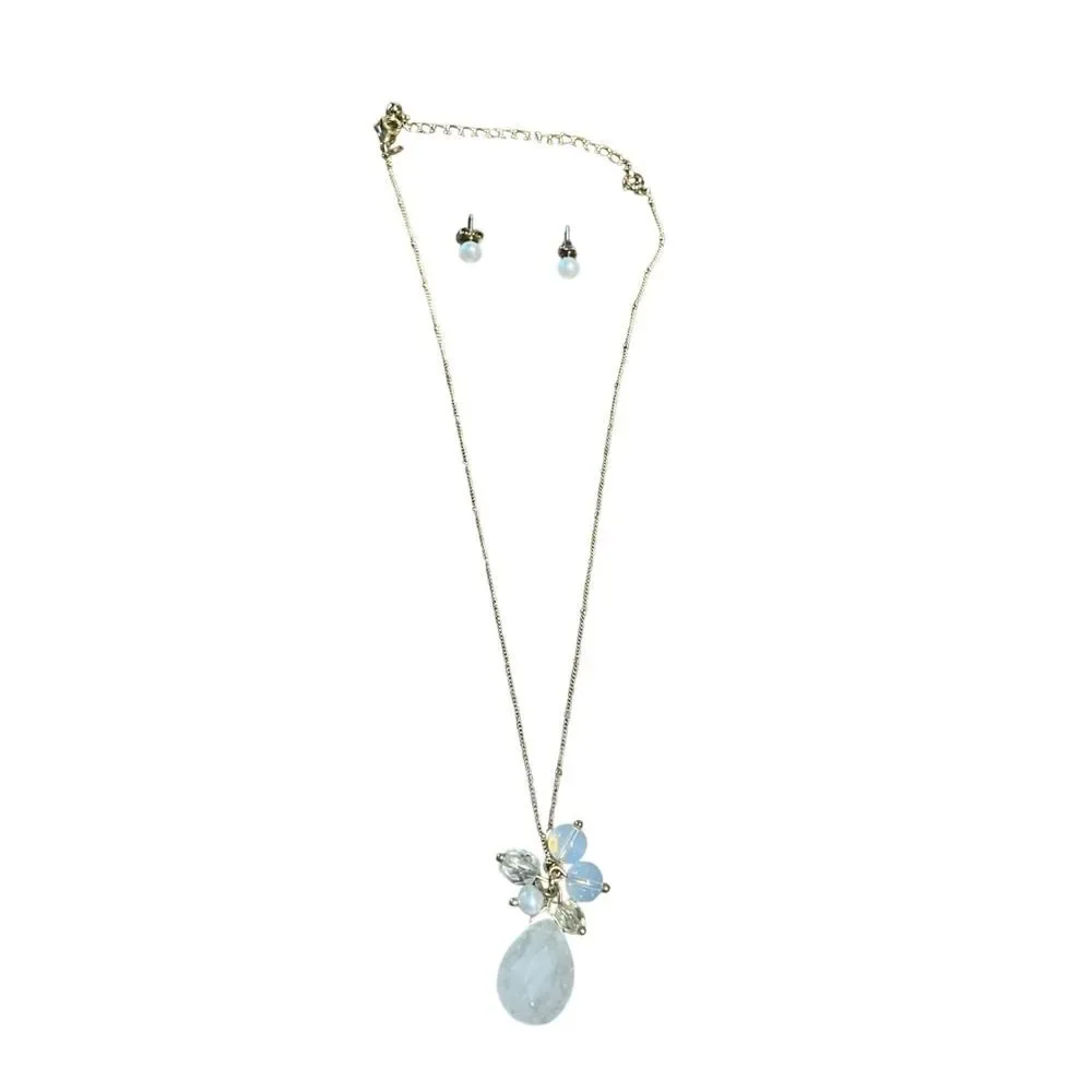 Avon Quartz‎ Blanc Ensemble Grappe Necklace Earrings Set Gold Tone